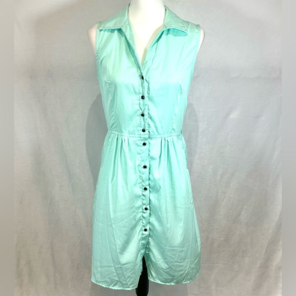 Mint green button down shirt dress with pockets size medium